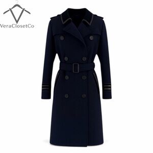 The Kooples Wool Cashmere Navy Military Trench Coat Size 36 - US S